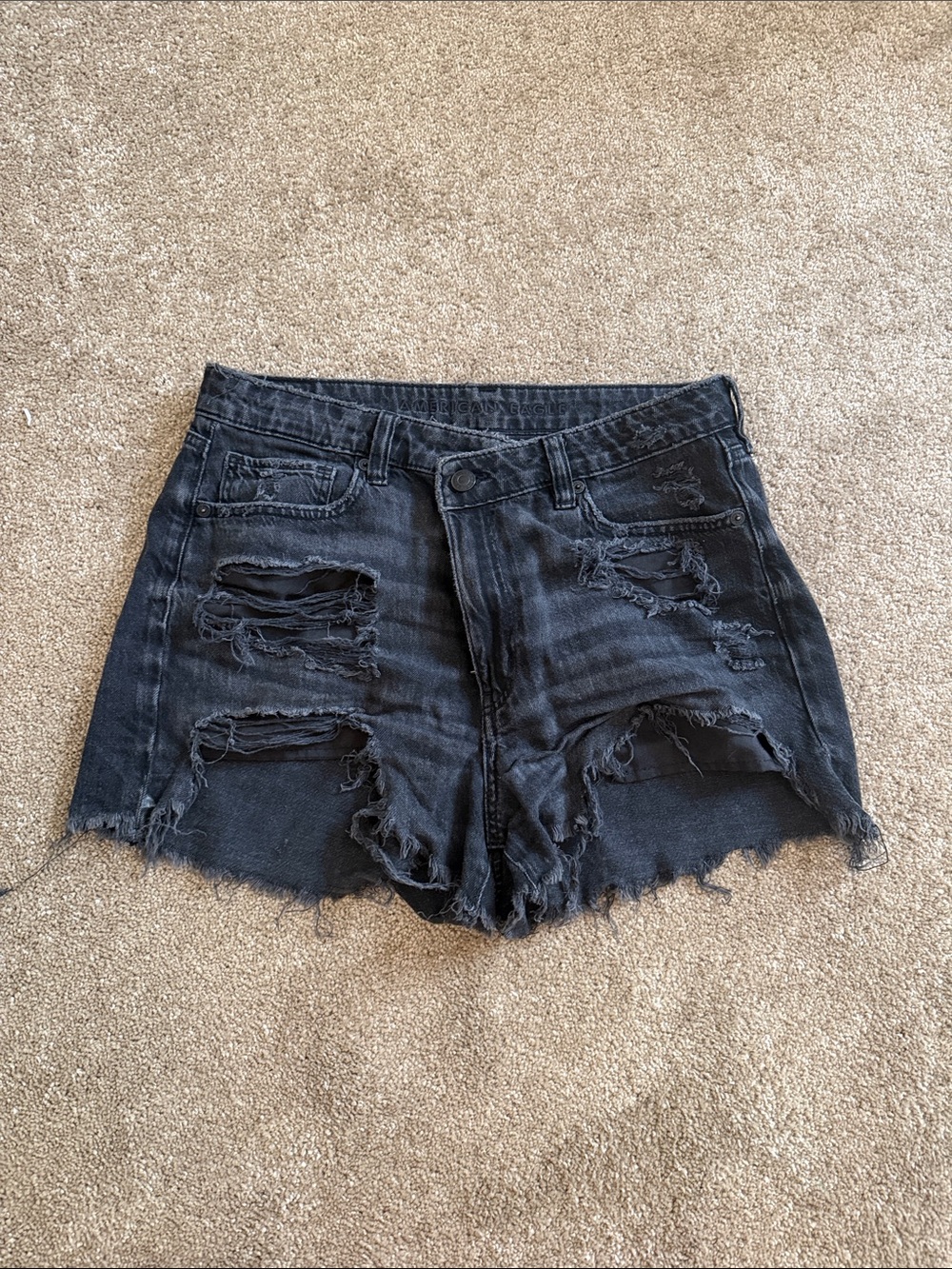 American Eagle Outfitters Black Distressed Denim Cutoff Shorts